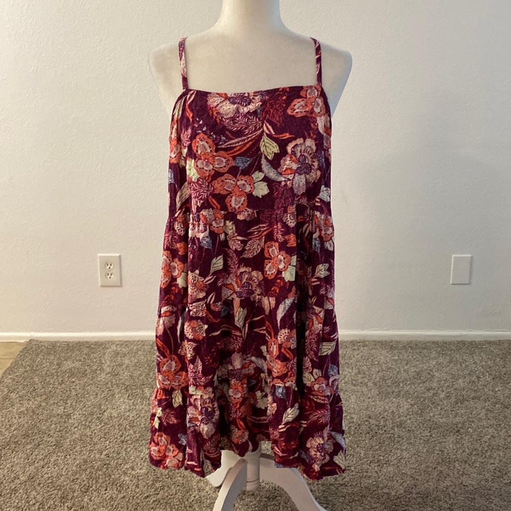 Old Navy Sleeveless Tiered Burgundy Floral-Print Swing Dress
